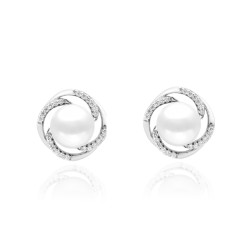 Cercei argint cu perle naturale albe si cristale DiAmanti SK16402E_W-G (Argint 925‰ 3,4 g.)
